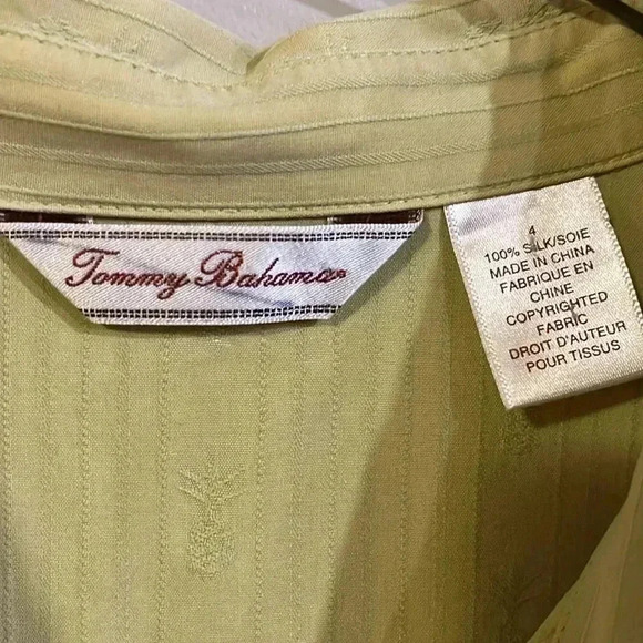 [4]Tommy Bahama Pineapple Pattern Yellow Green  Cropped Silk Button Down Shirt - Picture 2 of 12